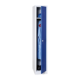 Vestiaire, 1 compartiment, l. 300 x H 1800 mm, gris clair/bleu gentiane RAL 7035/5010, serrure à came batteuse, bleu gentiane