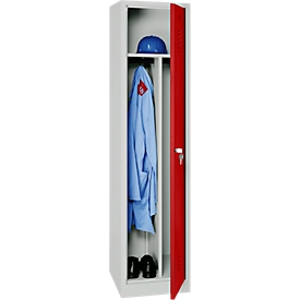 Vestiaire, 1 porte, l. 400 x H 1800 mm, serrure à cylindre, gris clair/rouge