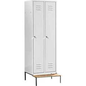 Vestiaire, 2 compartiments, serrure à cylindre, gris clair/gris clair, avec banc