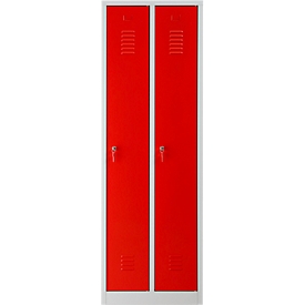 Vestiaire, 2 portes, l. 800 x H 1800 mm, cadenas, gris clair/rouge