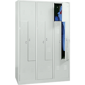 Vestiaire 6 compartiments, avec socle, 6 compartiments, avec portes en Z, verrou tournant, gris clair