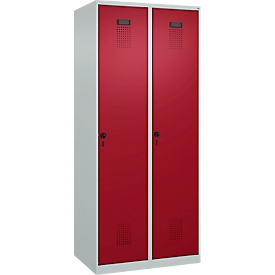 Vestiaire C+P Evolo Plus, 2 compartiments, charnières à droite, verrou rotatif de sécurité, L 800 x P 500 x H 1850 mm, gris clair/rouge rubis