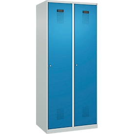 Vestiaire C+P Evolo Plus, 2 compartiments, largeur 400 mm, serrure à cylindre, butée soft, L 800 x P 500 x H 1850 mm, gris clair/bleu clair