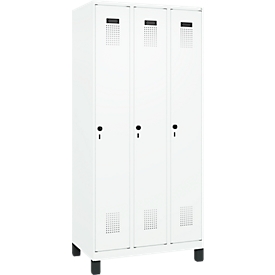 Vestiaire C+P Evolo Plus, 3 compartiments, largeur des compartiments 300 mm, avec pieds, verrou rotatif, L 900 x P 500 x H 1950 mm,blanc trafic/blanc trafic