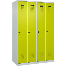 Vestiaire C+P Evolo Plus, 4 compartiments, charnières à droite, verrou rotatif de sécurité, L 1200 x P 500 x H 1850 mm, gris clair/vert clown