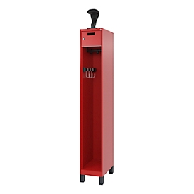 Vestiaire de pompiers C+P Evolo, modèle PRAKTUS, 1 compartiment, H 1950 x L 300 x P 500 mm, pieds, rouge feu RAL 3000