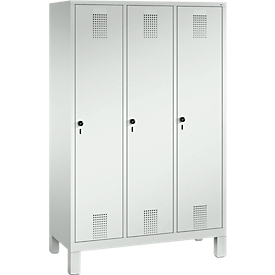 Vestiaire Evolo S 3000, acier, sur pieds, 3 compartiments, serrure de sécurité à came batteuse, gris clair RAL 7035/gris clair RAL 7035