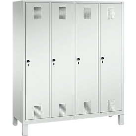Vestiaire Evolo S 3000, acier, sur pieds, 4 compartiments, l. 400 mm chacun, came batteuse, gris clair RAL 7035/gris clair RAL 7035