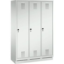 Vestiaire Evolo S 3000, acier, sur socle, 3 compartiments, l. 400 mm chacun, came batteuse, gris clair RAL 7035/gris clair RAL 7035