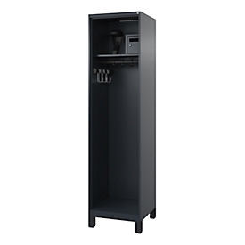 Vestiaire pompiers C+P Evolo Flexo, 1 compartiment, porte-casque, avec pieds, L 500 x P 500 x H 1950 mm, RAL 7016 gris anthracite/RAL 7021 gris noir