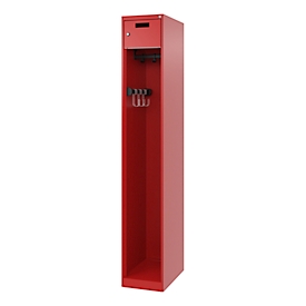 Vestiaire pompiers C+P Evolo PRAKTUS, 1 compartiment, avec socle, patins au sol, L 300 x P 500 x H 1850 mm, RAL 3000 rouge feu