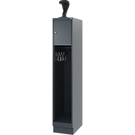 Vestiaire pompiers C+P Evolo Youngster, 1 compartiment, avec porte-casque, avec socle, L 300 x P 500 x H 1630 mm, RAL 7016 gris anthracite