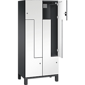 Vestiaire Z Cambio de C+P, 2 compartiments, sur pieds, L 800 x P 525 x H 1980 mm, gris noir/blanc