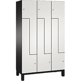 Vestiaire Z Cambio de C+P, 3 compartiments, sur pieds, L 1200 x P 525 x H 1980 mm, gris noir/blanc