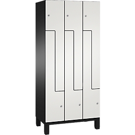 Vestiaire Z Cambio de C+P, 3 compartiments, sur pieds, L 900 x P 525 x H 1980 mm, gris noir/blanc