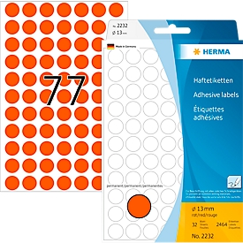 Vielzweck-Etiketten HERMA 2232, selbstklebende Markierungspunkte, Ø 13 mm, permanent haftend, 32 Blatt, Papier, matt, rot