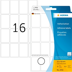 Vielzwecketiketten Herma, 25 x 40 mm, selbstklebend, permanent, matt, 512 Stück, weiß