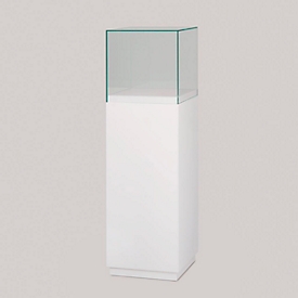 Vitrine avec capot en verre, avec socle, l. 450 x H 1400 mm, blanc