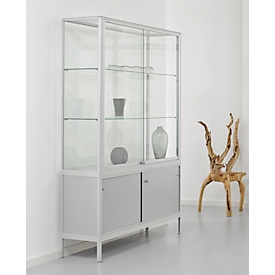 Vitrine de rangement BST, classe de protection incendie B1, 3 compartiments, 1 compartiment de rangement, portes coulissantes verrouillables, L 380 x P 500 x H 1950 mm, aluminium/verre/métal, argenté