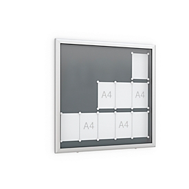 Vitrinekast Softline, vierkant 15 x A4, voor binnen & buiten, afsluitbaar, 10 magneten & tekstpaneel, aluminium & ESG, achterwand antracietgrijs RAL 7016