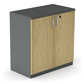 Vleugeldeurkast NEVADA - houten - B 800 x D 445 x H 825 mm - 2 OH - donkergrijs en eiken decor