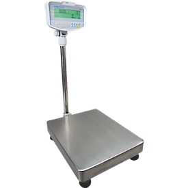 Vloertelweegschaal Adam GFC 300, weegbereik 10 g-300 kg, LC-display, numeriek toetsenbord, RS-232, netvoeding/batterij, B 400 x D 620 x H 860 mm, roestvrij staal, grijs