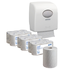 Voordeelset Scott® Essential™ Slimroll™ rolhanddoeken 6695, 18 rollen á 190 m + gratis Kimberly-Clark® Aquarius™ Slimroll™ rolhanddoekdispenser 7955, wit