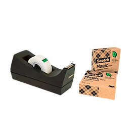 Voordeelset tafelafroller Scotch® + 3 rollen Scotch® plakband „Magic tape: A Greener Choice“