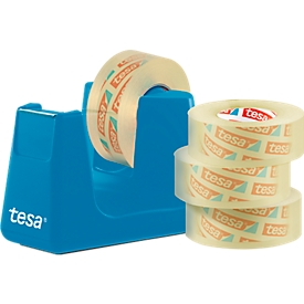 Voordeelset tafelafroller tesa Easy Cut® COMPACT + 4 rollen tesafilm®, Afroller blauw
