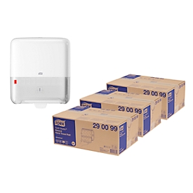 Voordelige handdoekrollenset Tork Matic® 290099, 2-laags, 18 rollen, naturel kleur + papieren handdoekdispenser Tork Matic® Elevation Design H1 551000, wit