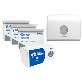 Voordelige set Kleenex® Ultra Interfold 6789 vouwhanddoeken, 45 pakken van 186 vellen + gratis Kimberly-Clark® Aquarius™ papieren handdoekdispenser 6956, wit
