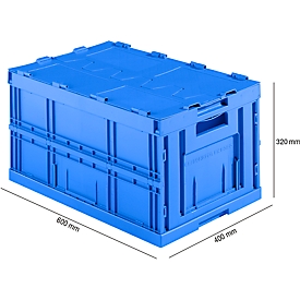 Vouwbare Eurobox FK E-D-6320-2, L 600 x B 400 x H 320 mm, 64 l, met deksel, blauw