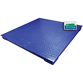 Wägebrücke Adam PT-112, Wägebereich 200 g-1000 kg, mit AE403 Display, B 1200 x T 1200 x H 100 mm, Stahl, blau