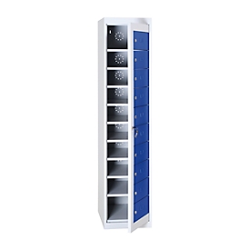Wäscheschrank, abschließbar, mit 10 Fächern, Höhe 1800 mm, lichtgrau/enzianblau