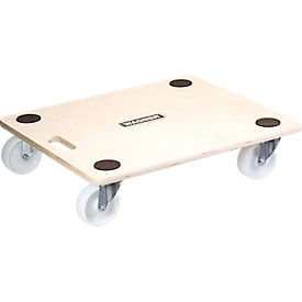 Wagner MM 1086 transport trolley, up to 300 kg, 4 anti-slip points, soft wheels, L 595 x W 495 mm, FSC® multiplex board, natural color