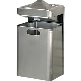 Wall-mounted ashtray/waste combination, 35 litres, stainless steel