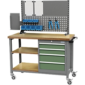 Wall structure for Bedrunka+Hirth workbench, 2 x support columns, 1 x perforated panel, 1 x magnetic panel, 1 x A4 info holder, W 1000 x H 650 mm, sheet steel