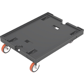 WALTHER Chariot 8620 V1, polypropylène, noir, surface de chargement L 800 x l 600 mm, 2 roues pivotantes &amp; 2 fixes, jusqu'à 500 kg