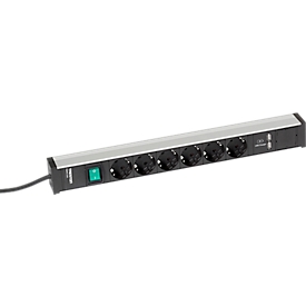 Wandcontactdoos Treston 468/1, 6-voudig, 2 x USB A, aan/uit schakelaar, 4,5 m lange kabel, 16 A/250 V, B 468 x D 44 x H 52 mm, aluminium