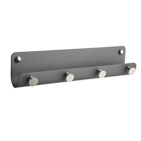 Wandkapstok, 4 haken en 1 plank, ijzer en roestvrij staal, satijngrijs/zilver