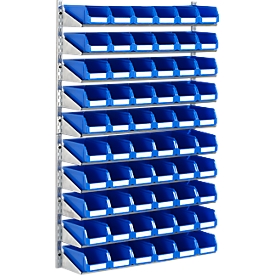Wandregal 10VK Schäfer Shop Select, 10 Böden, L 1000 x B 640 x T 155 mm, mit 60 Sichtlagerkästen LF 211, blau