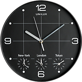Wanduhr ON Time – 305 mm – Weltzeit – schwarz – Lieferung inklusive 4 AA-Batterien