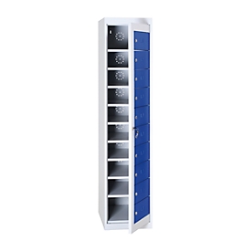 Wasgoedkast, afsluitbaar, met 10 vakken, hoogte 1800 mm, lichtgrijs/gentiaanblauw