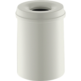 Waste bin, for indoor &amp; outdoor use, volume 15 l, self-extinguishing lid, Ø 255 x H 300 mm, metal, white/white