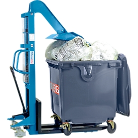 Waste compactor HanseLifter® LiftPress LP1100, incl. high lift truck SDJ 1016, for standard waste containers with volume 800-1100 l
