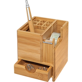 Wedo Tischorganizer Bambus Würfel, mit Klebefilmabroller, Stifteinsatz, Schublade