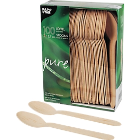 Wegwerplepels Papstar Pure, L 157 mm, biologisch afbreekbaar, gemaakt van FSC®-gecertificeerd berkenhout, lichtbruin, 100 stuks
