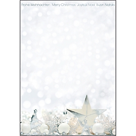 Weihnachts-Motiv-Papier White Stars, DIN A4, silberne Heißfolienprägung, 25 Blatt