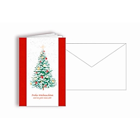 Weihnachtskarte Korsch „Baum“, B6, doppelte Einlage, naturweiße Umschläge, FSC®-Strukturkarton, rot-weiß, 10 Stück