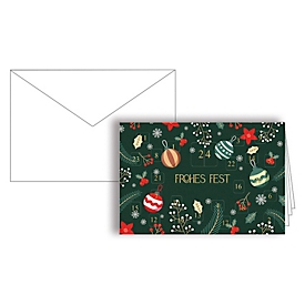 Weihnachtskarten "Adventskalender grün mit Goldenen Details" 17 x 11,5 cm, glattem Karton mit Goldfolienprägung und Türchenstanzung, inklusive Einlegeblatt und Kuvert, 10 Stück